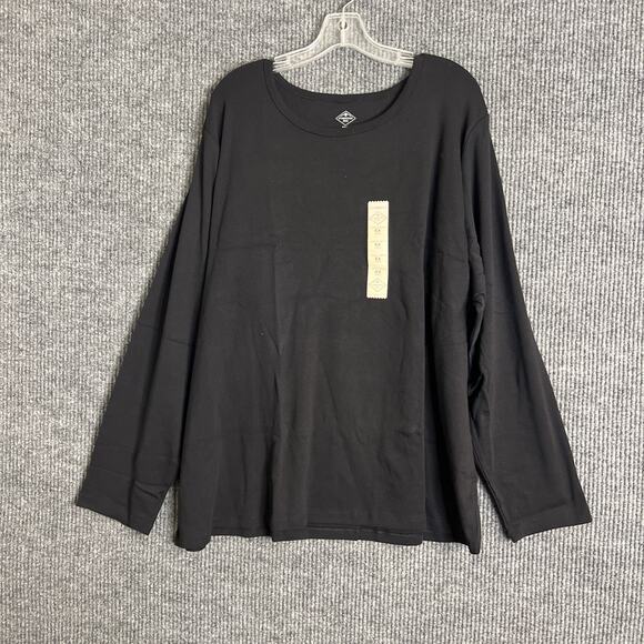 St. Johns Bay Womens Essential Tee Size 5X Black Crew Neck Long Sleeve Basic New - Picture 1 of 7